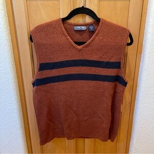 Vintage Structure Rust Brown Navy Stripe Knit Sweater Vest Size Medium Rare